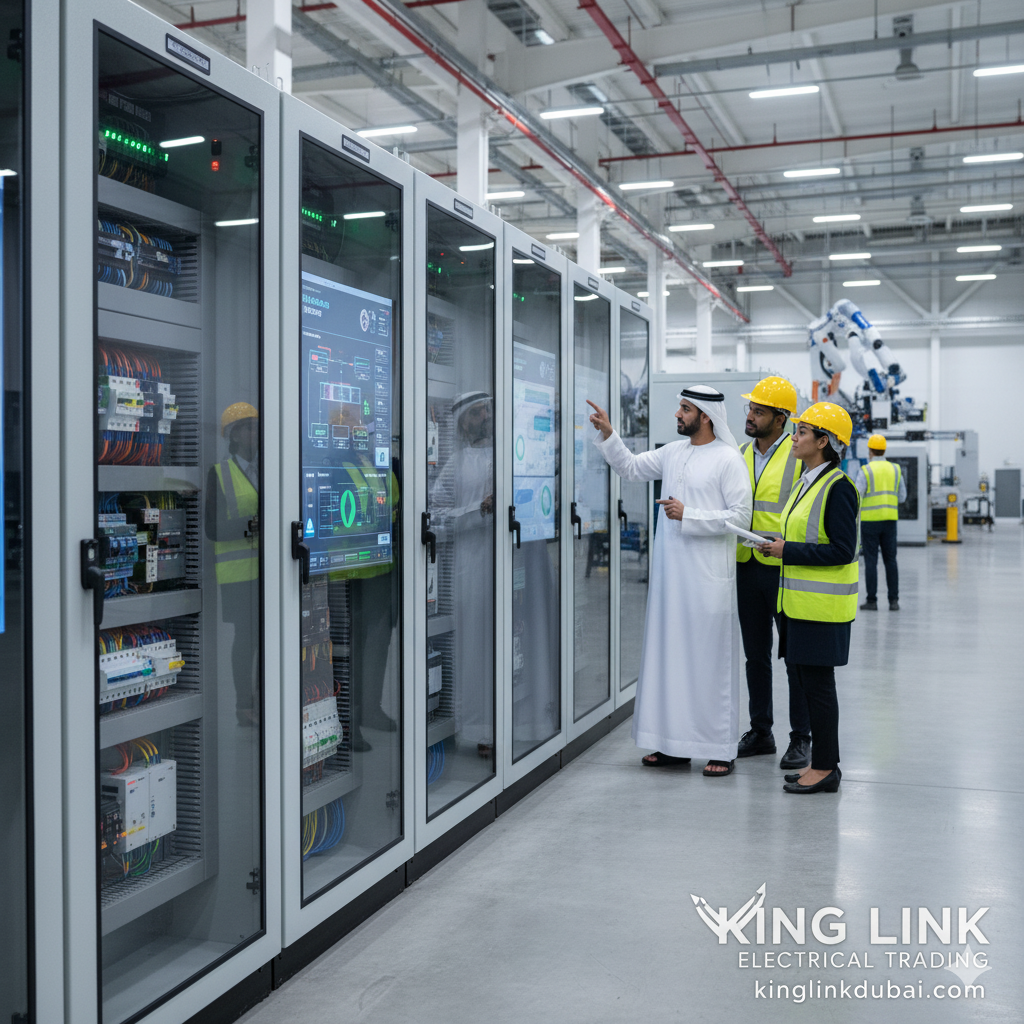 technicians are checking the switchgear with client in a factory